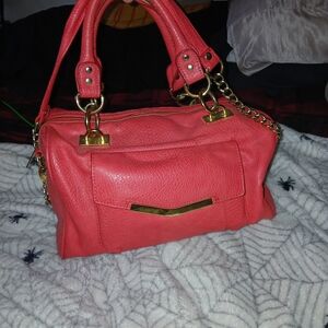 Olivia + Joy Coral Satchel with Gold Accents